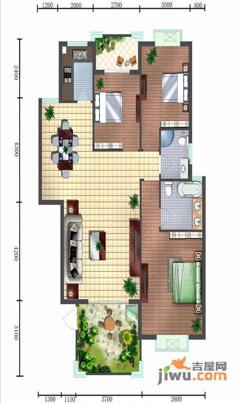 阳光翠庭3室2厅2卫120.4㎡户型图