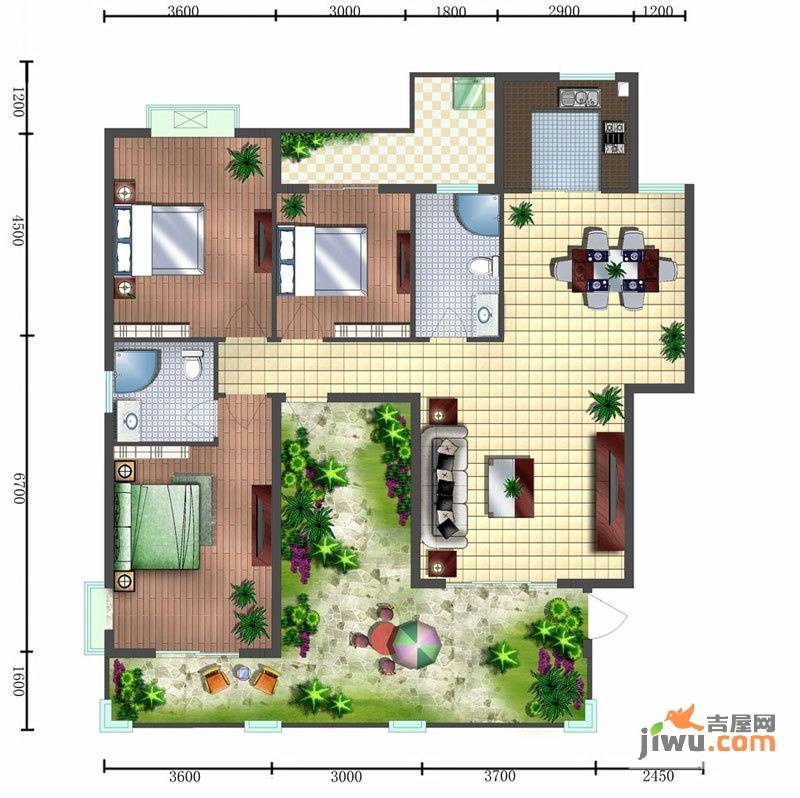 阳光翠庭3室2厅2卫142.3㎡户型图