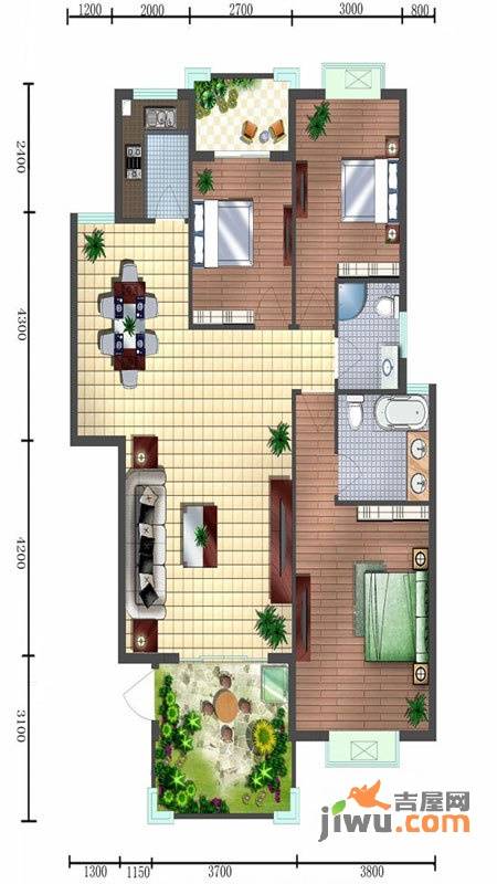 阳光翠庭3室2厅2卫119.1㎡户型图