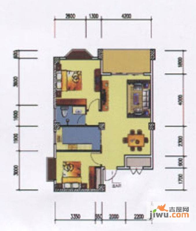 诚安公寓2室2厅1卫87.9㎡户型图