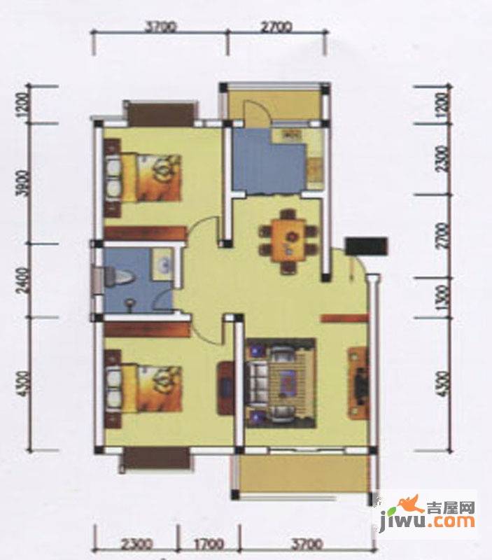 诚安公寓2室2厅1卫89.5㎡户型图