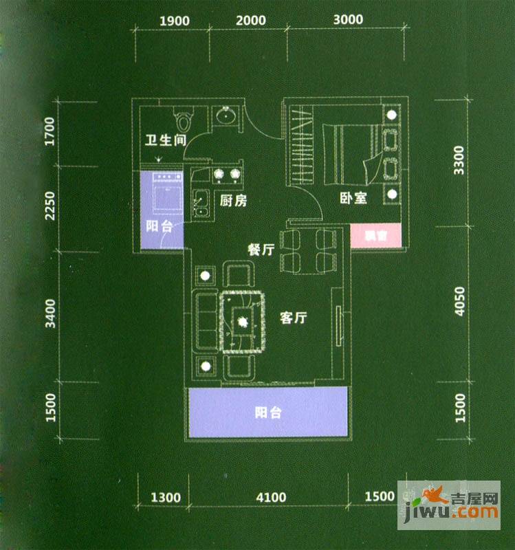 宝盛阳光时代公寓1室2厅1卫50.6㎡户型图