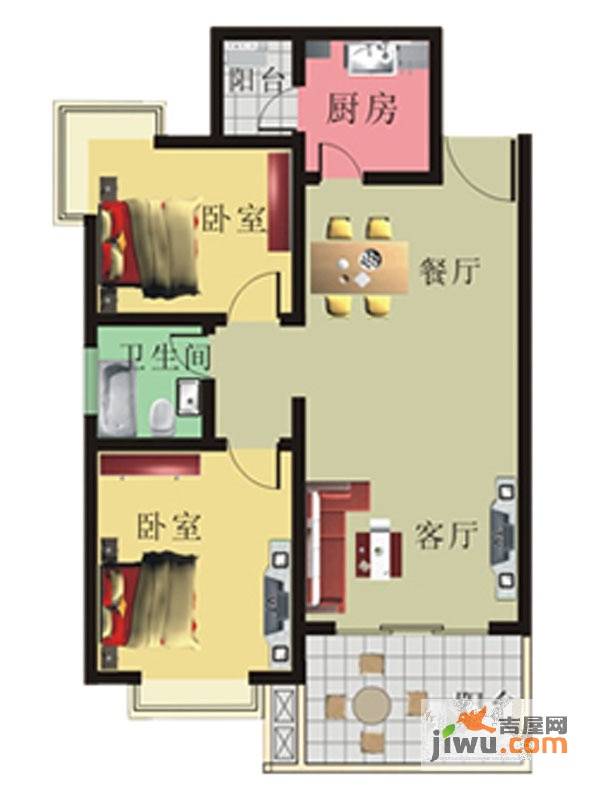 棕榈泉花园公寓2室2厅1卫88.4㎡户型图