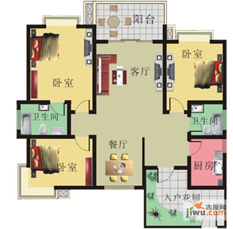 棕榈泉花园公寓3室2厅2卫140.1㎡户型图