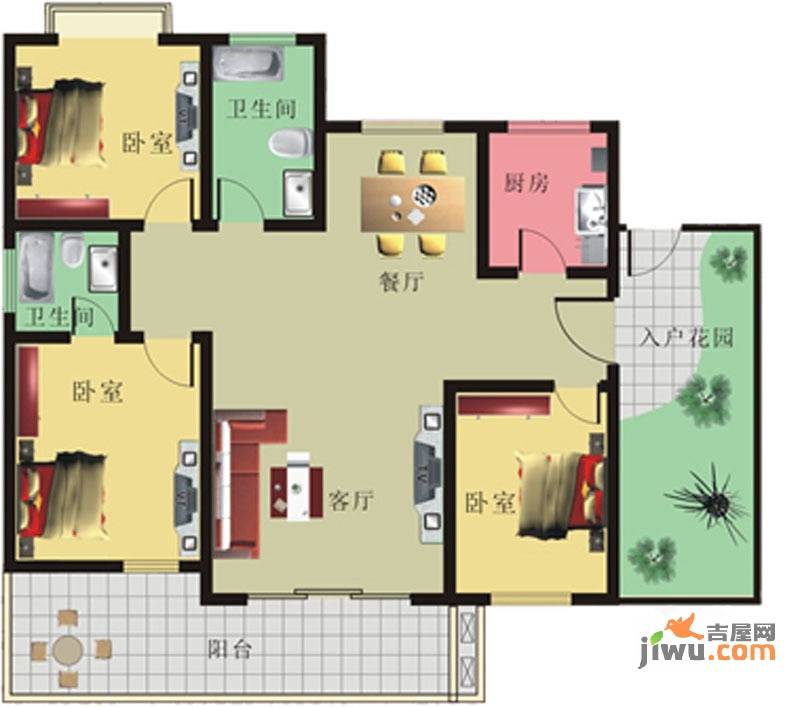 棕榈泉花园公寓3室2厅2卫146.1㎡户型图