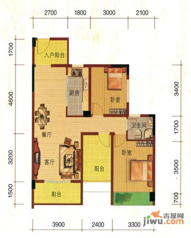 天宁新城二期畅园2室2厅1卫85㎡户型图