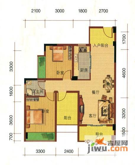 天宁新城二期畅园2室2厅1卫85㎡户型图