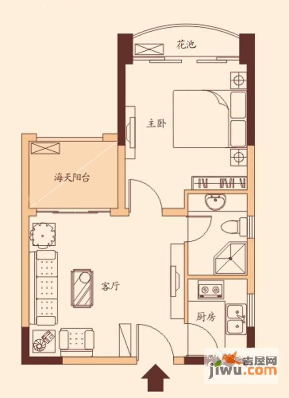 迪亚小城1室1厅1卫53㎡户型图