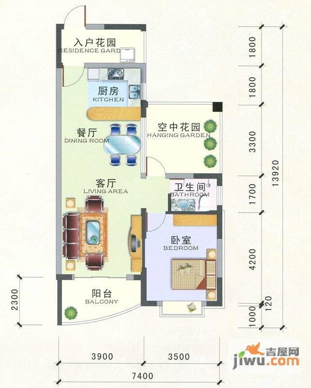 银滩融鑫苑1室2厅1卫88.2㎡户型图