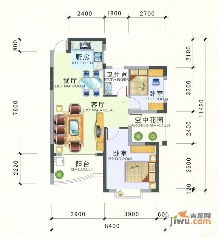 银滩融鑫苑2室2厅1卫88.3㎡户型图