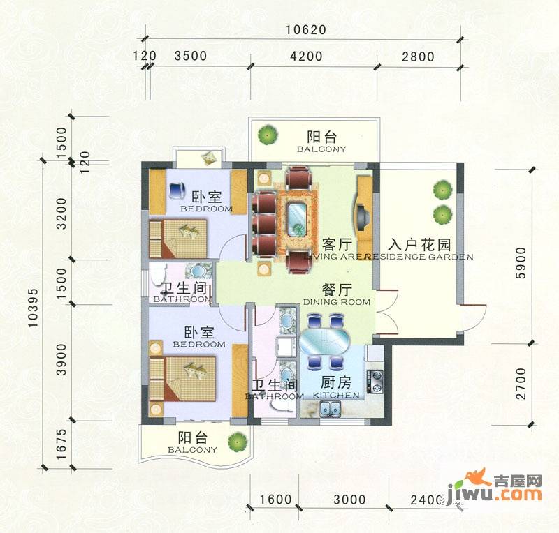 银滩融鑫苑2室2厅1卫100㎡户型图