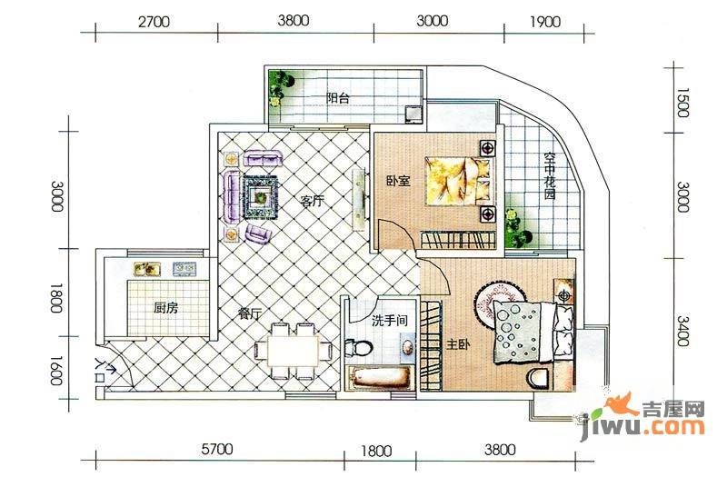 海辰国际2室2厅1卫79㎡户型图