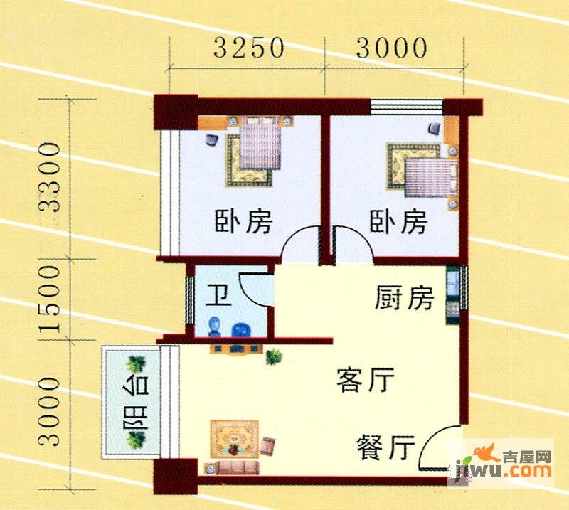 创基大厦2室2厅1卫70.6㎡户型图