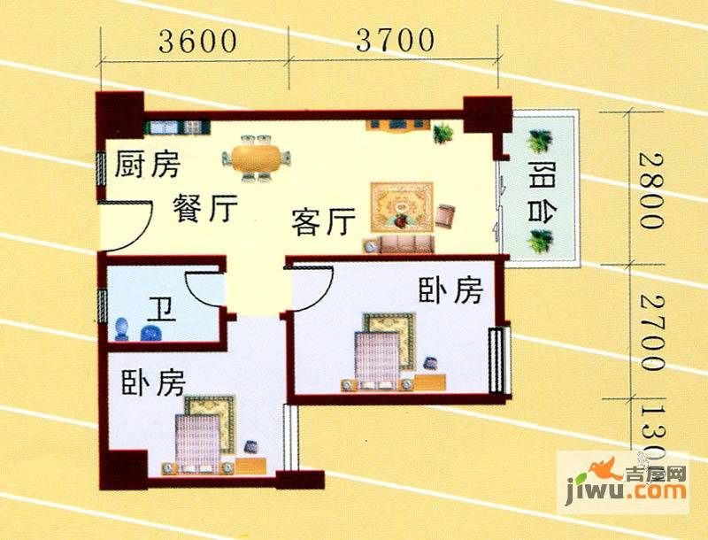 创基大厦2室2厅1卫67㎡户型图