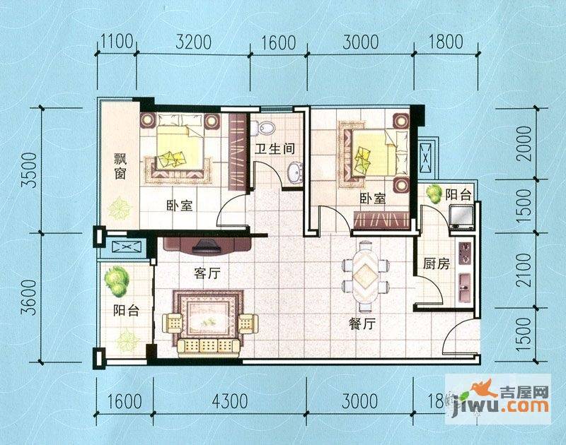 桐洋国际海岸2室2厅1卫71.5㎡户型图