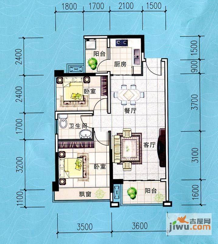 桐洋国际海岸2室2厅1卫69.9㎡户型图