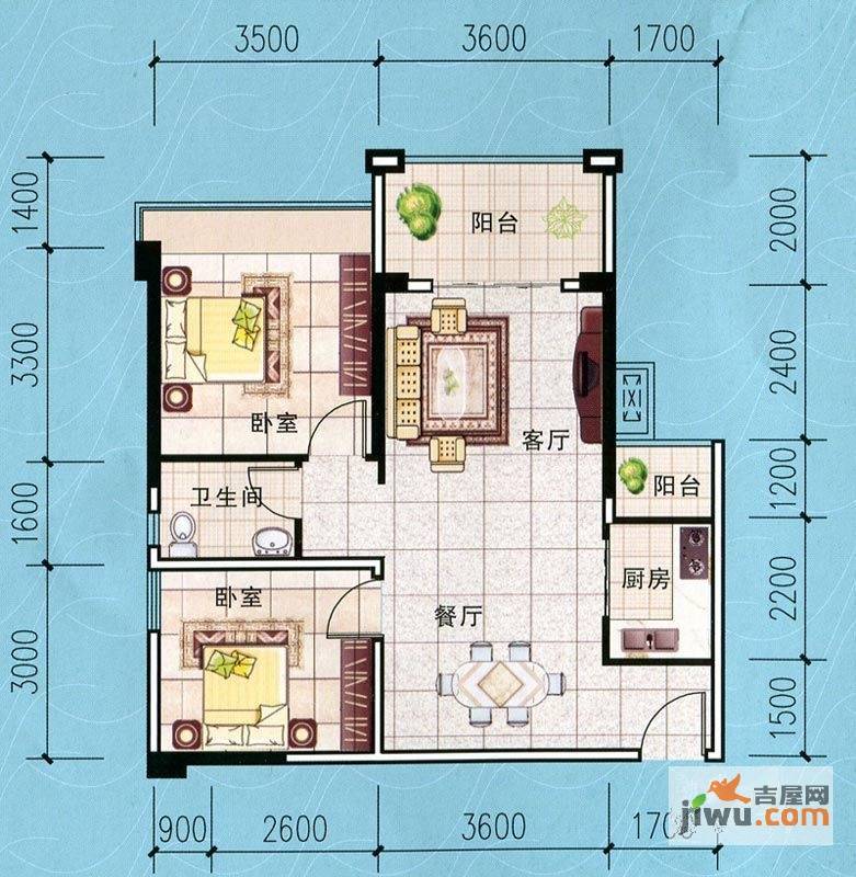 桐洋国际海岸2室2厅1卫72.1㎡户型图