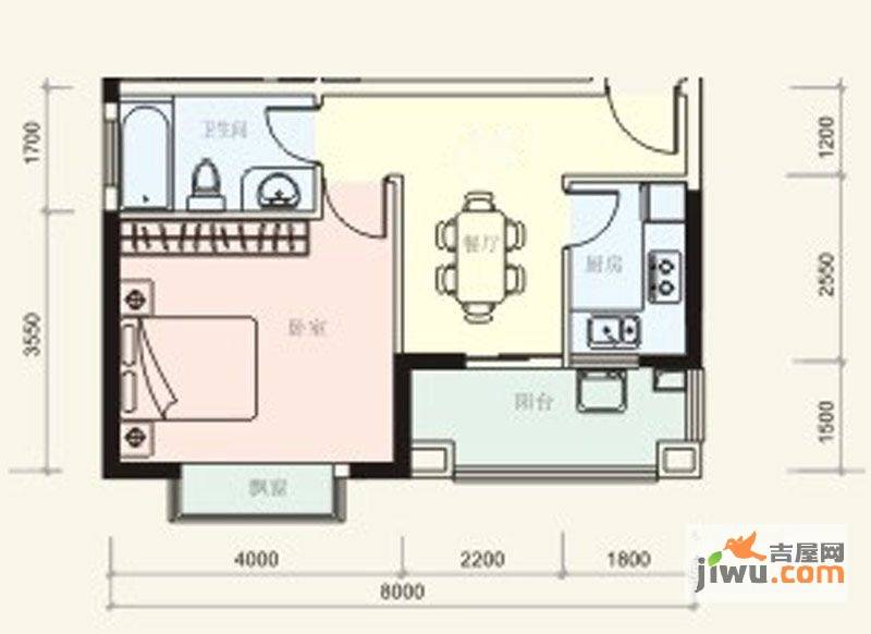 国盛·御泉湾1室1厅1卫51.2㎡户型图