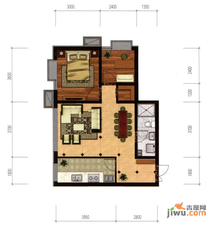 华润置地广场2室2厅1卫88.5㎡户型图