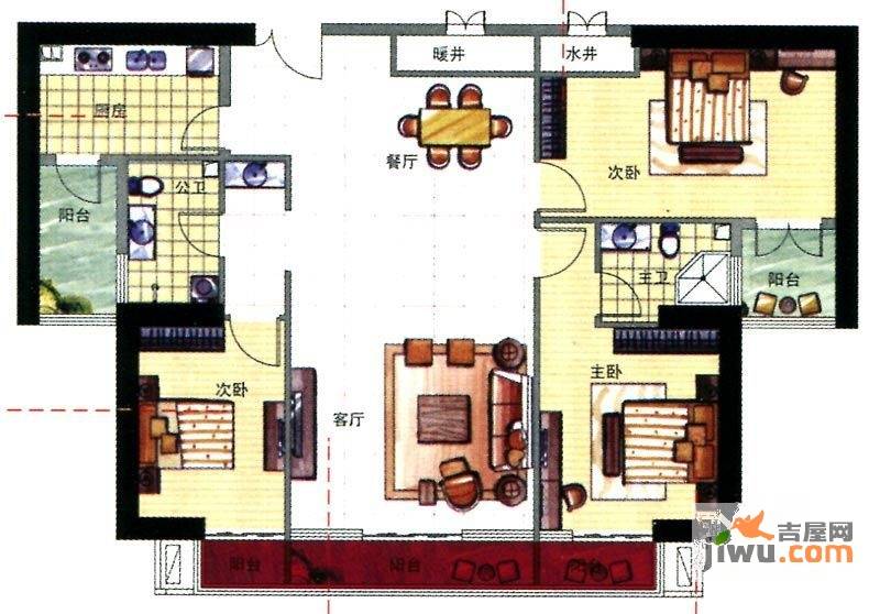 中港广场3室2厅2卫144㎡户型图