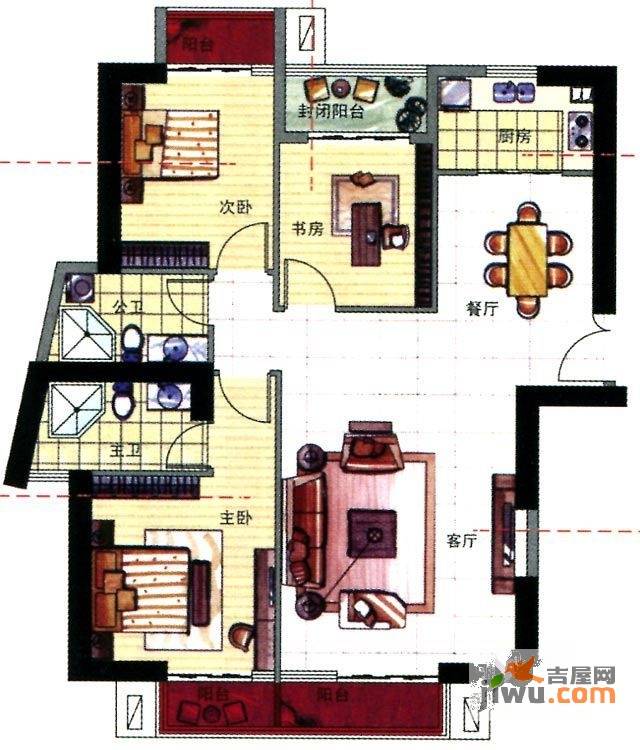 中港广场3室2厅2卫125㎡户型图