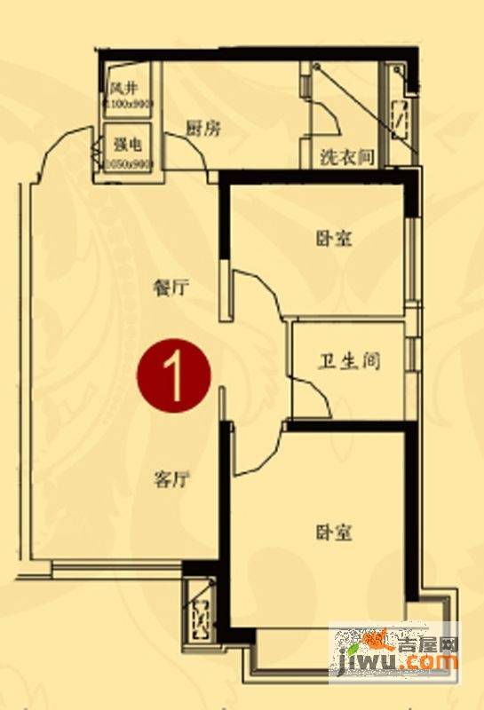 鞍山恒大绿洲2室2厅1卫93㎡户型图