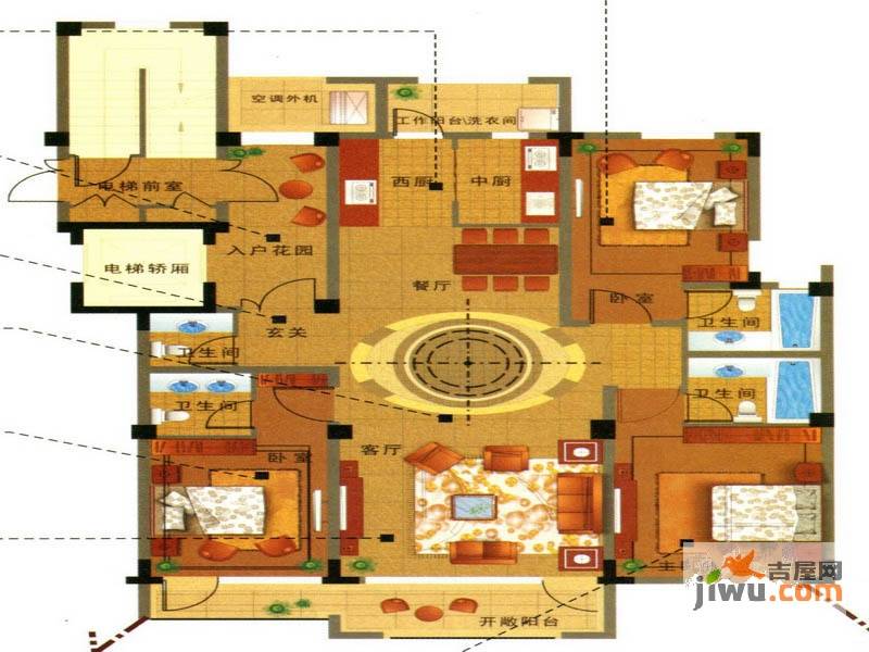 东景美林3室2厅4卫167㎡户型图