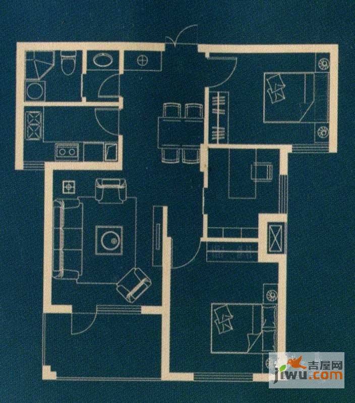 永缙桃源3室2厅1卫103㎡户型图