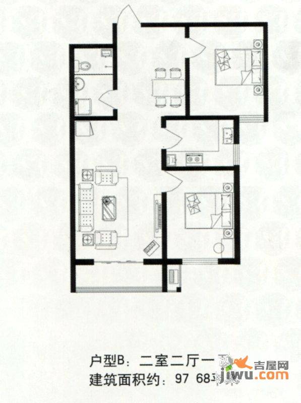 浩达公寓2室2厅1卫97.7㎡户型图