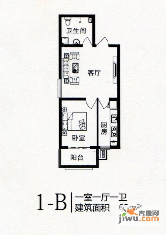 翠景小镇1室1厅1卫92㎡户型图