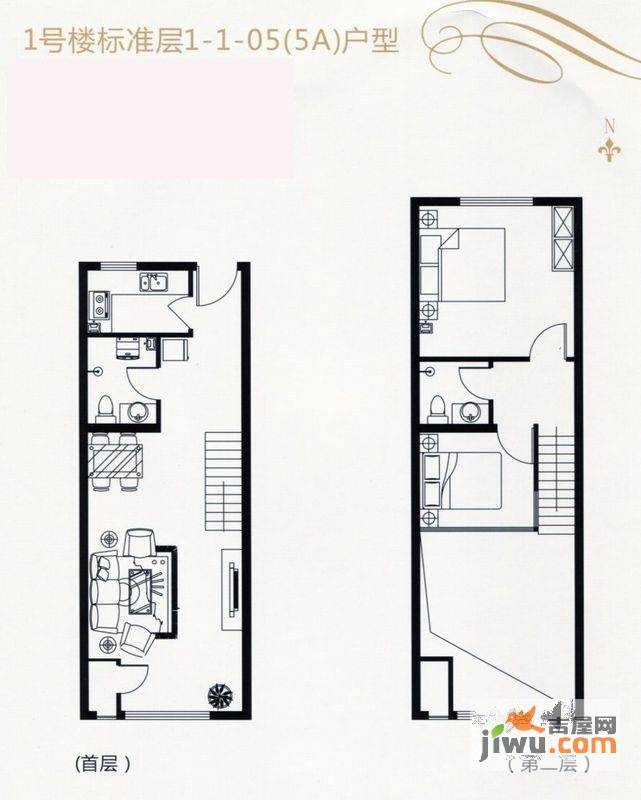 裕东公寓2室2厅2卫57㎡户型图