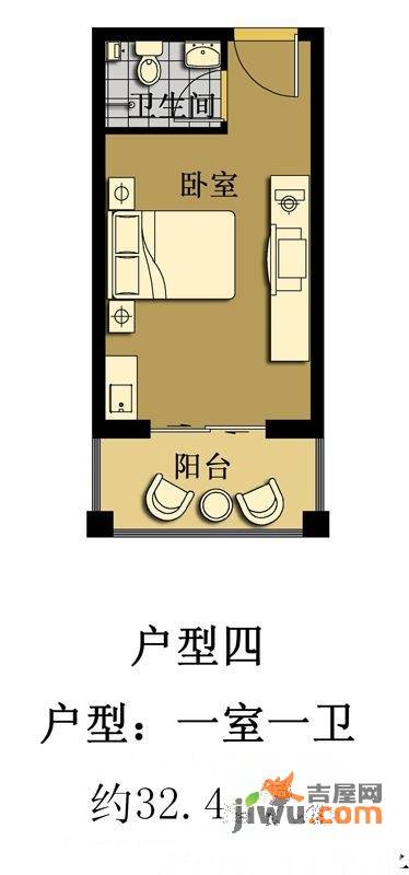 天元府邸1室1厅1卫32.4㎡户型图