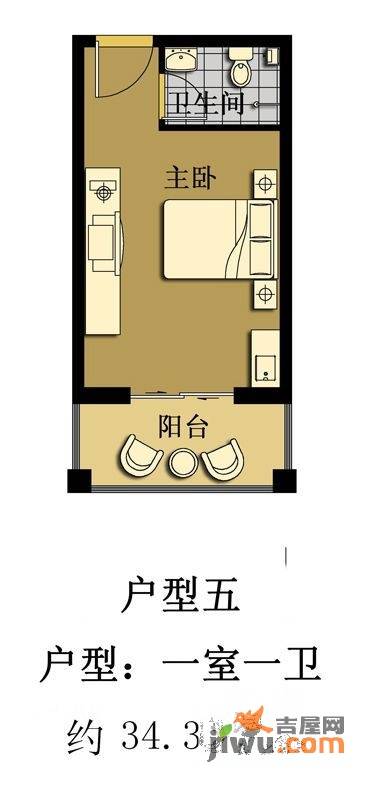 天元府邸1室1厅1卫34.3㎡户型图