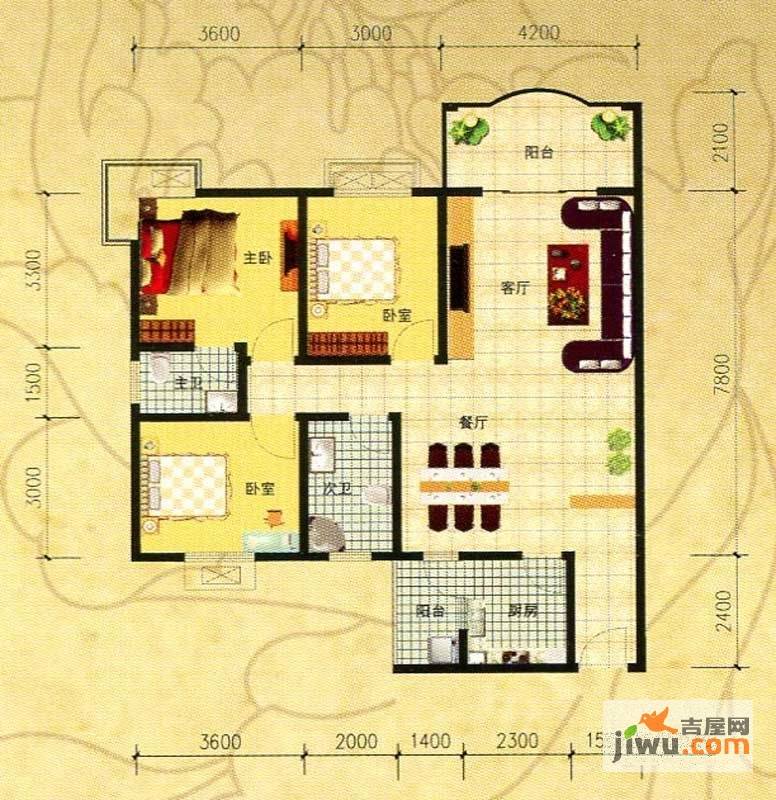 银源春天3室2厅2卫116.6㎡户型图