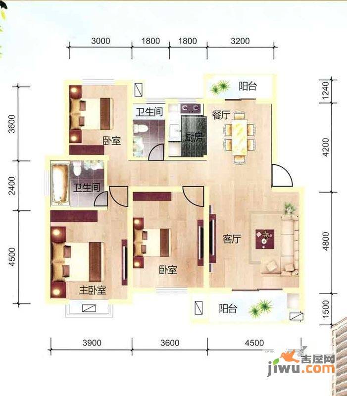 金星湘江苑3室2厅2卫131.6㎡户型图