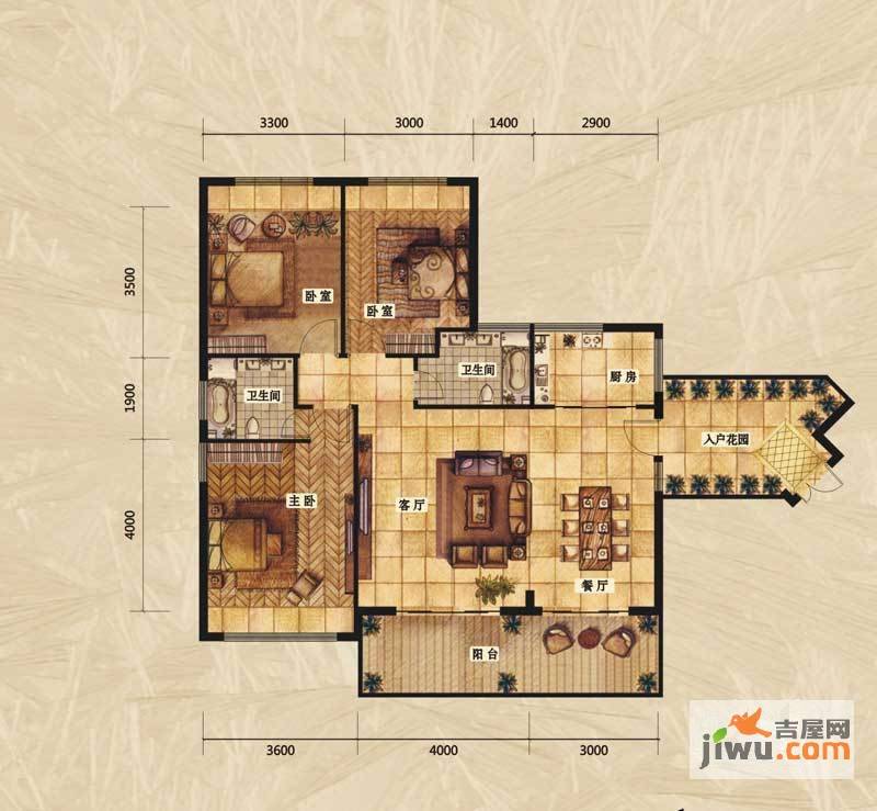 伴山公馆3室2厅2卫114.9㎡户型图