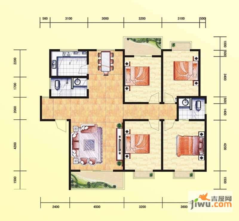 吉祥花苑4室2厅2卫143㎡户型图