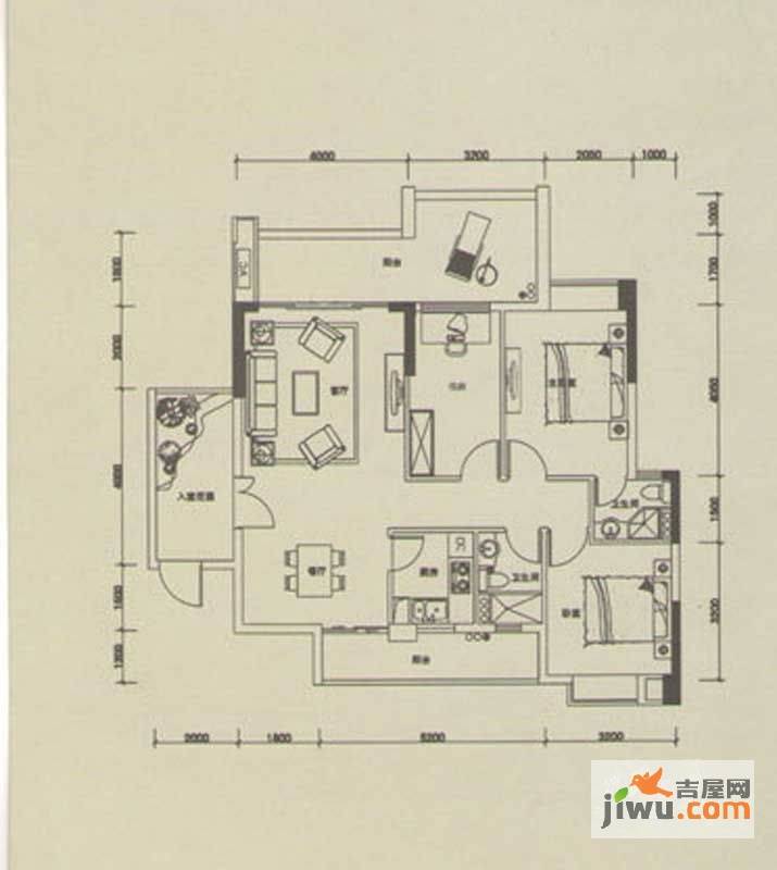 山水华庭3室2厅2卫107.9㎡户型图