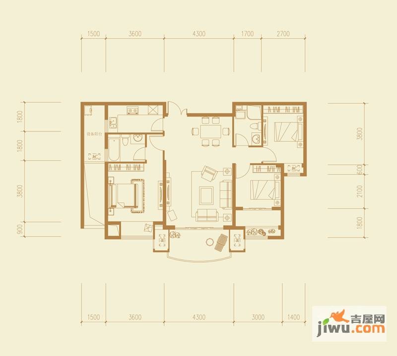 融侨华府3室2厅2卫112㎡户型图