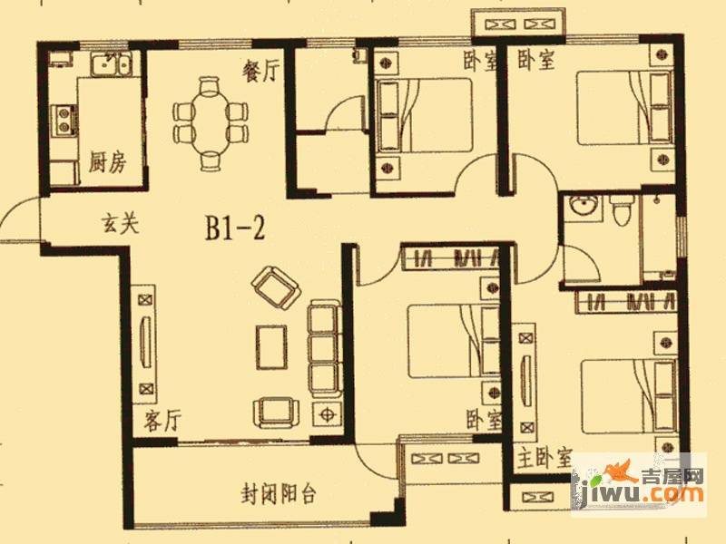 丰瑞公园１号4室2厅2卫154.4㎡户型图