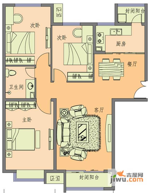 水岸小镇3室2厅1卫115.8㎡户型图