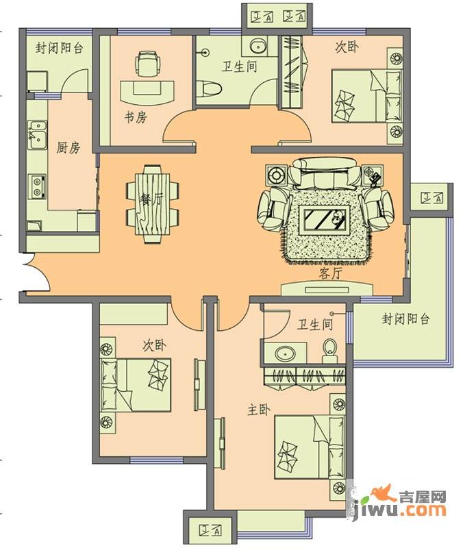 水岸小镇4室2厅2卫143.7㎡户型图