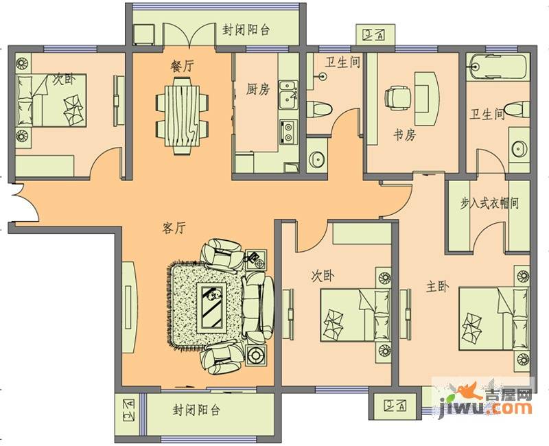 水岸小镇4室2厅2卫159.1㎡户型图