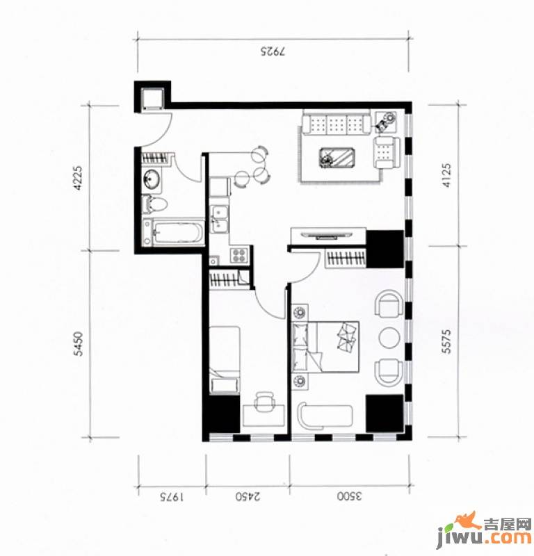 奈伦国际2室1厅1卫108㎡户型图