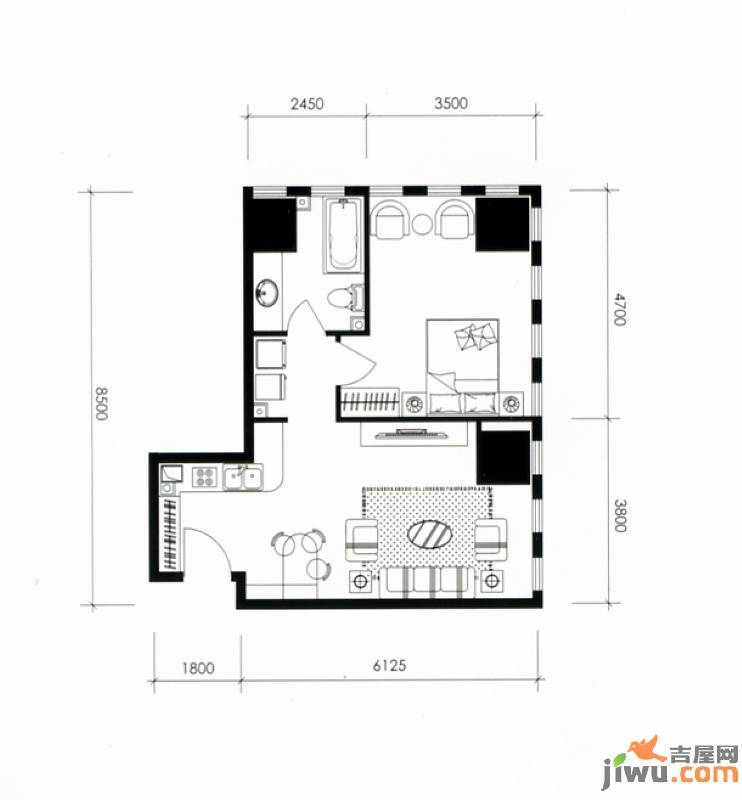 奈伦国际1室1厅1卫户型图