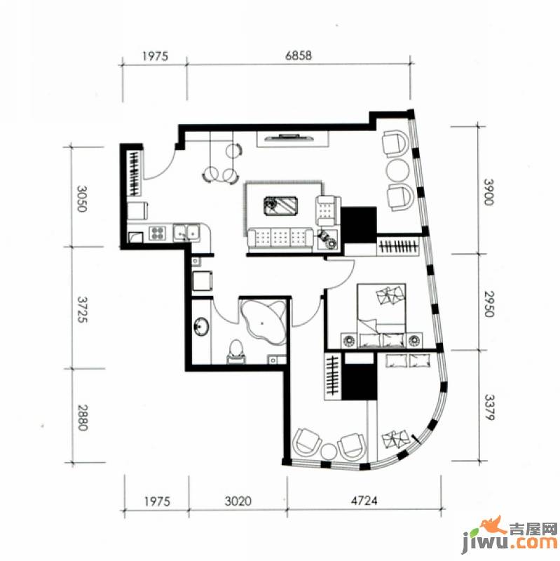 奈伦国际2室1厅1卫108㎡户型图