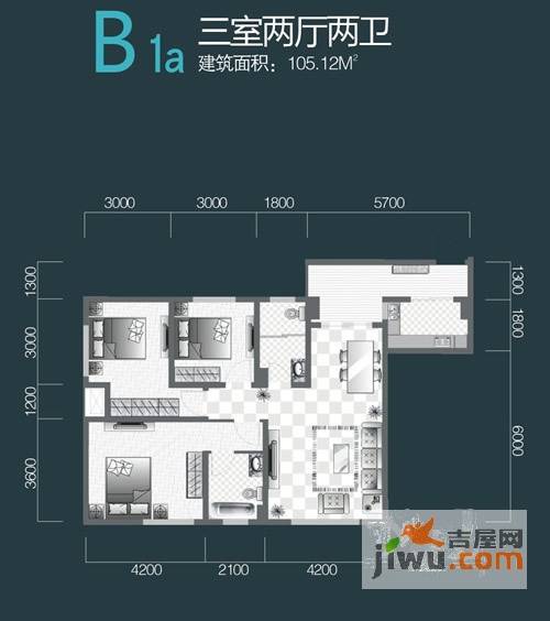 花园崇尚国际3室2厅2卫105.1㎡户型图