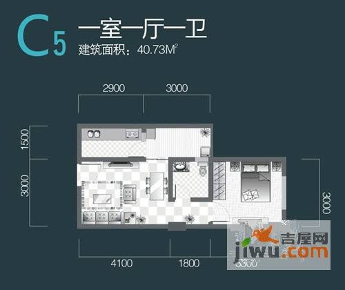 花园崇尚国际1室1厅1卫40.7㎡户型图