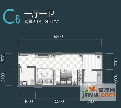 花园崇尚国际1室1厅0卫39.6㎡户型图