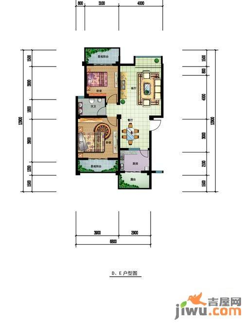 枫璟398A区3期2室2厅2卫82㎡户型图